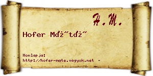 Hofer Máté névjegykártya